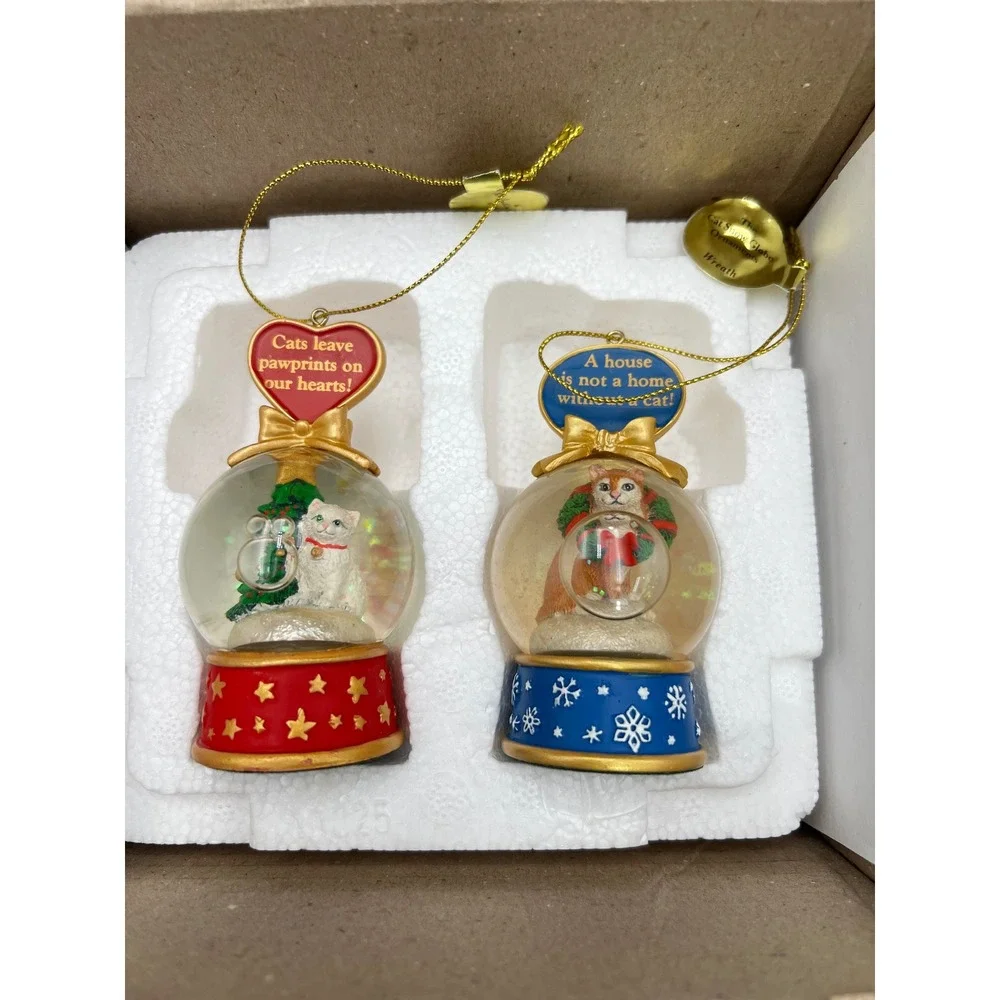 The Cat Snow Globe Ornaments Set of 4 Christmas Holiday Feline Decor Multicolor